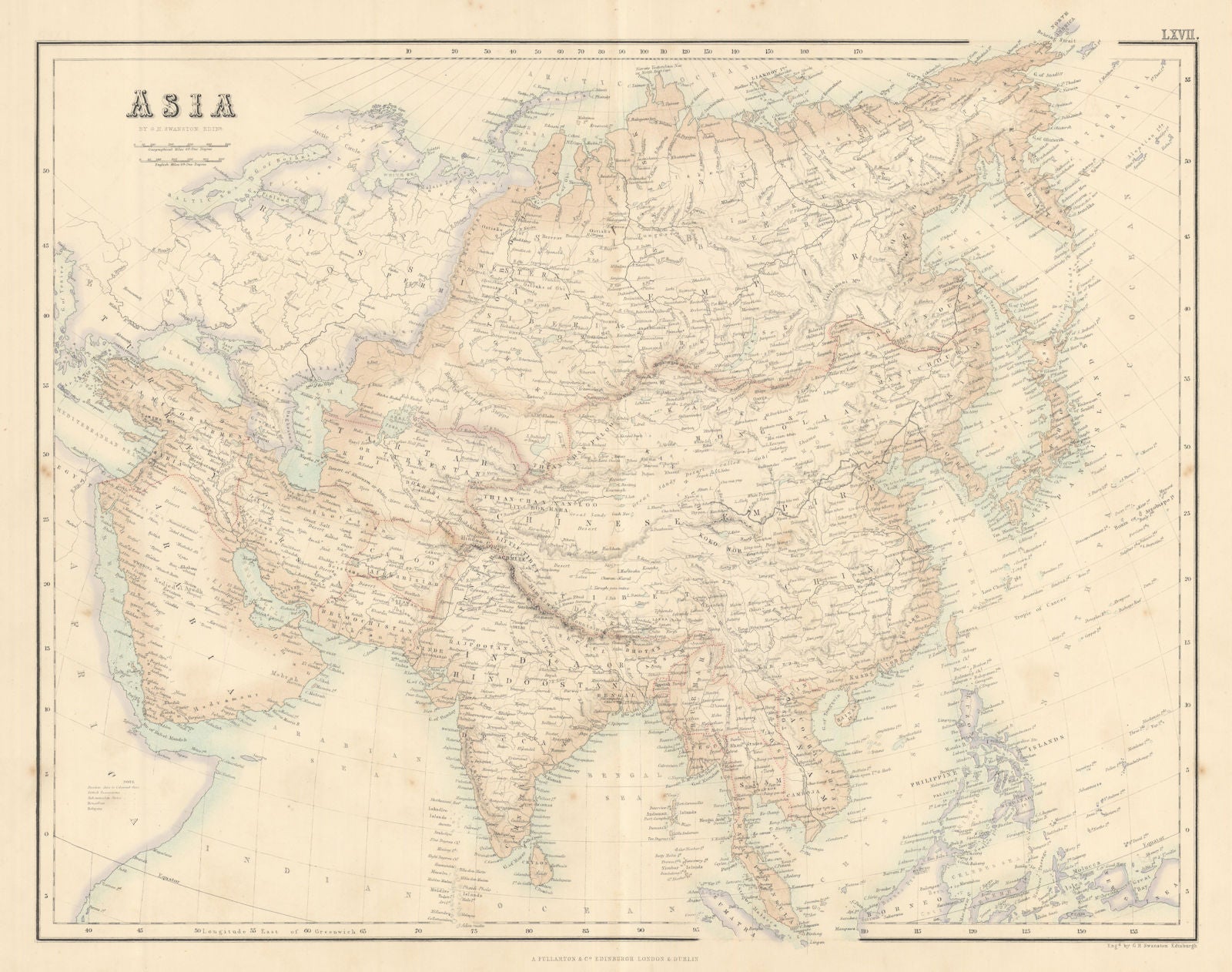 Asia. Great Wall of China. British India Indochina. Dubai. FULLARTON c1863 map